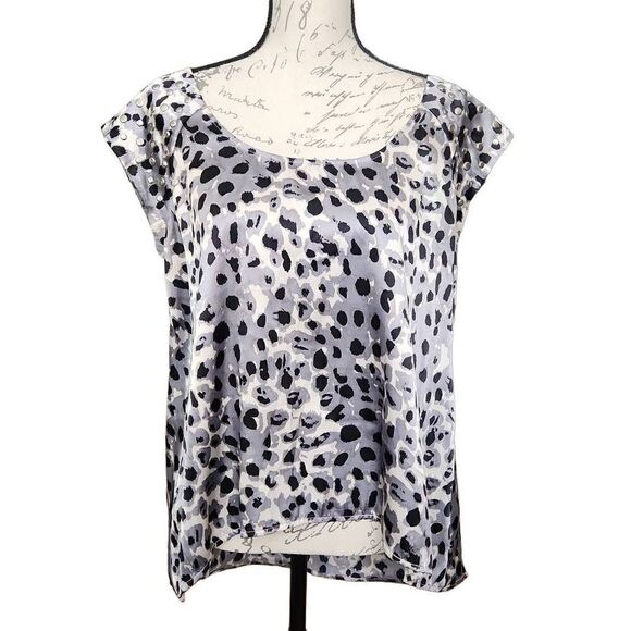 Allen B by Allen Swartz Ladies Size Med Black Gray Animal Print Satin Blouse - Picture 1 of 5